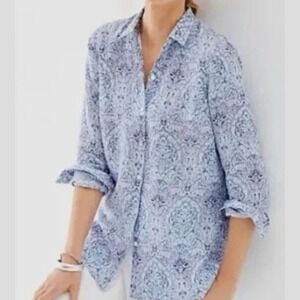 J.Jill Love Linen Womens Medium Essential Shirt Paisley Long Sleeve Button Up
